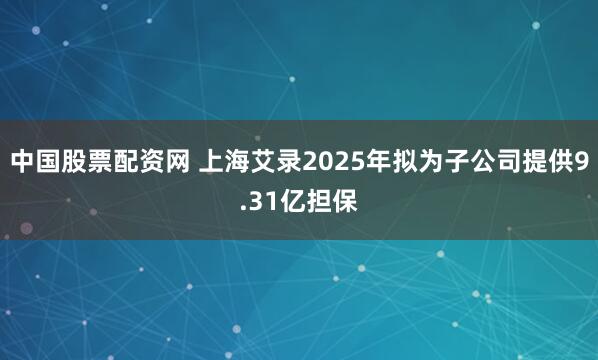 中国股票配资网 上海艾录2025年拟为子公司提供9.31亿担保